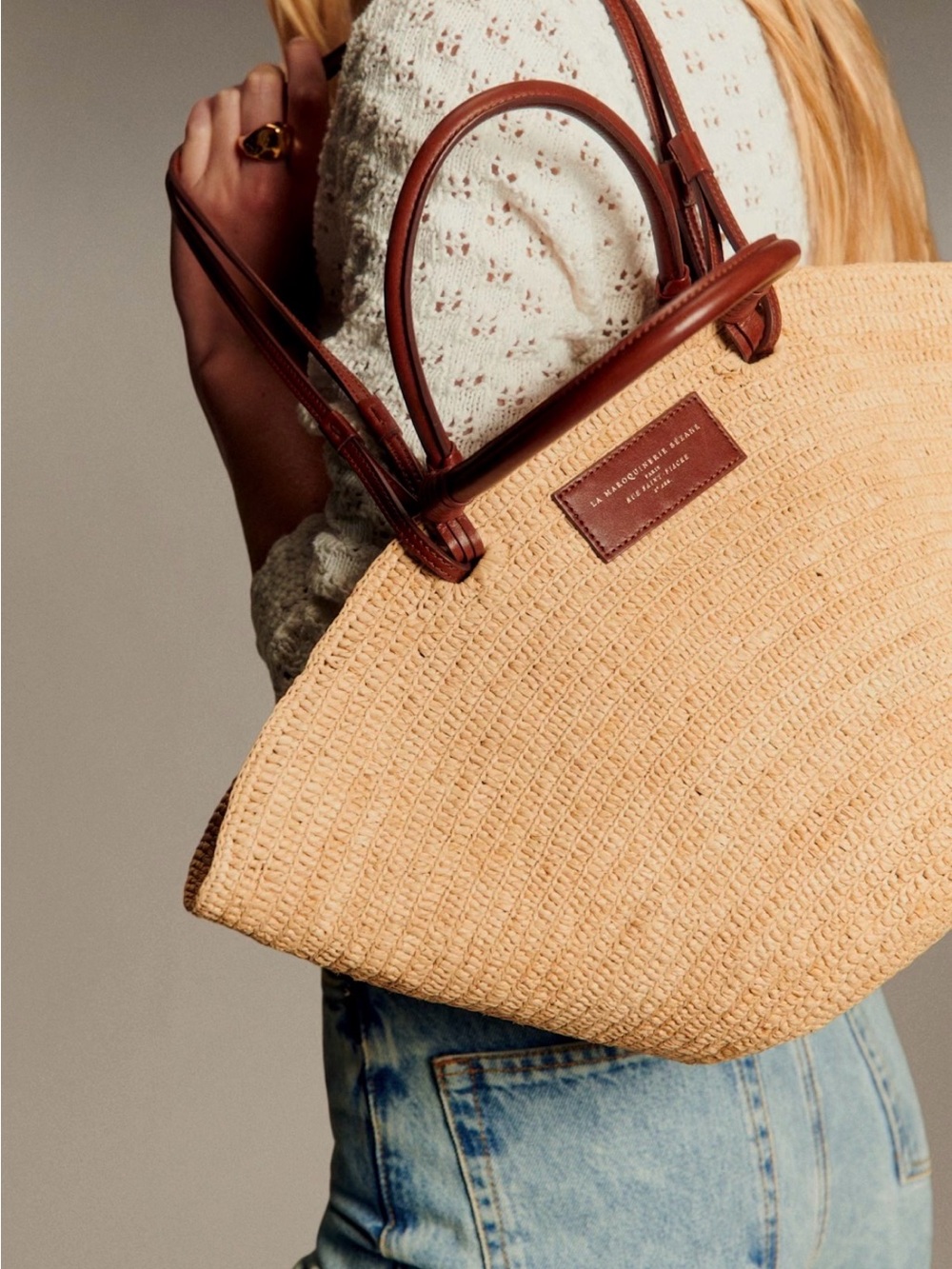 Sezane Justine Basket Bag Natural Raffia - Size TU - Picture 6 of 7